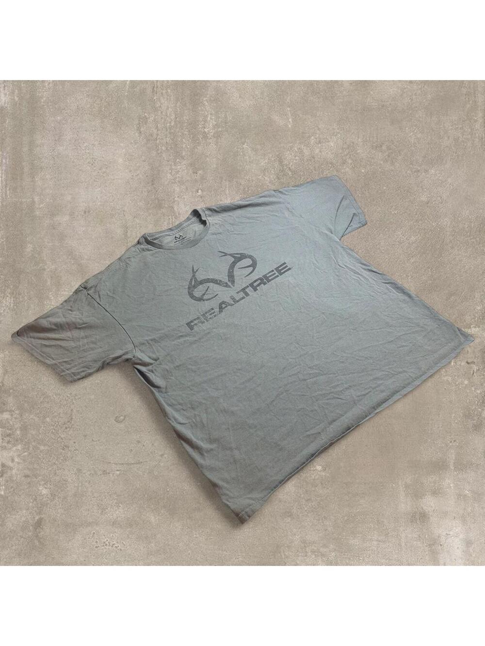 Realtree Mens 2XL Grey Graphic T-Shirt Antler Logo Short Sleeve Graphic Tee